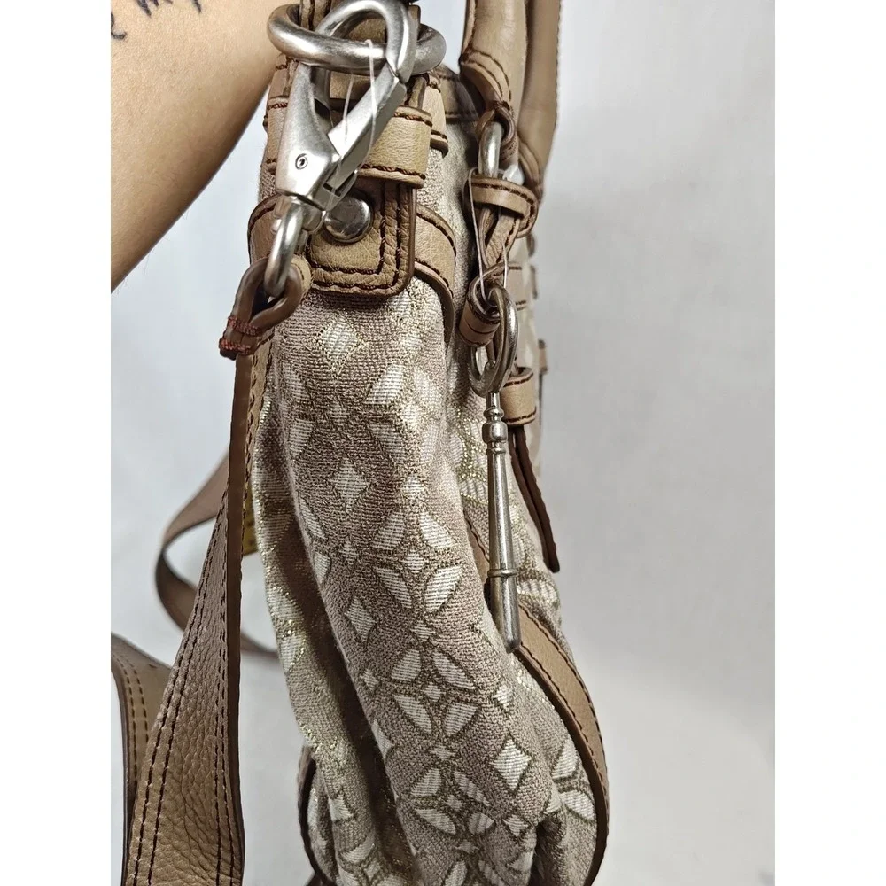 Fossil Maddox Signature Satchel Metallic Fabric Leather Shoulder Bag ZB5354 NWT